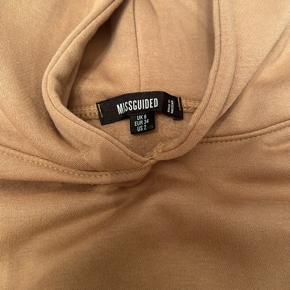 Missguided Camel Brown Corset Detail Cropped Hoodie Size US 2 NWOT - Picture 5 of 9